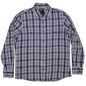 Men’s 1901 Trim Fit Stretch Flannel Blue Gray White Plaid Button Down Large